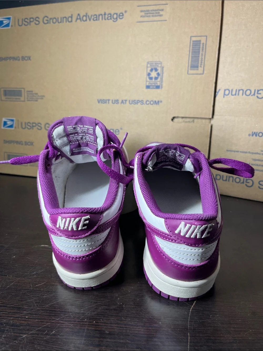 Nike Dunk White and Purple Low-Top Sneakers Big Boy 3.5Y or Girls 5Y